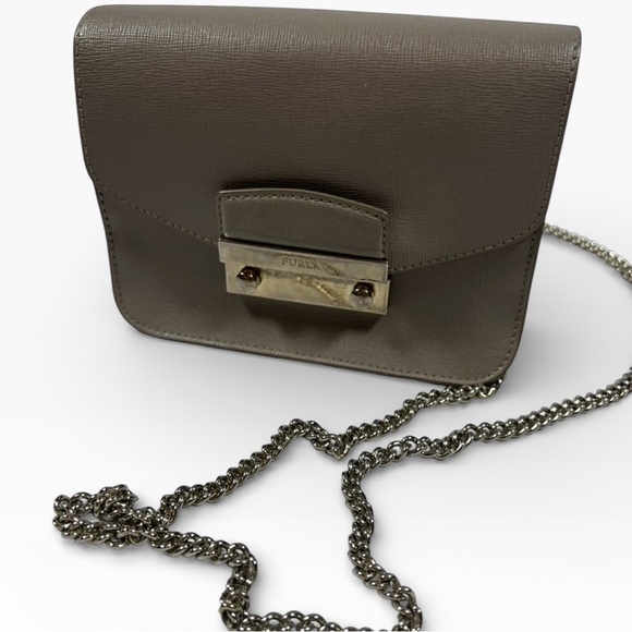 Furla Handbags - Furla Taupe Crossbody Bag with Silver Chain